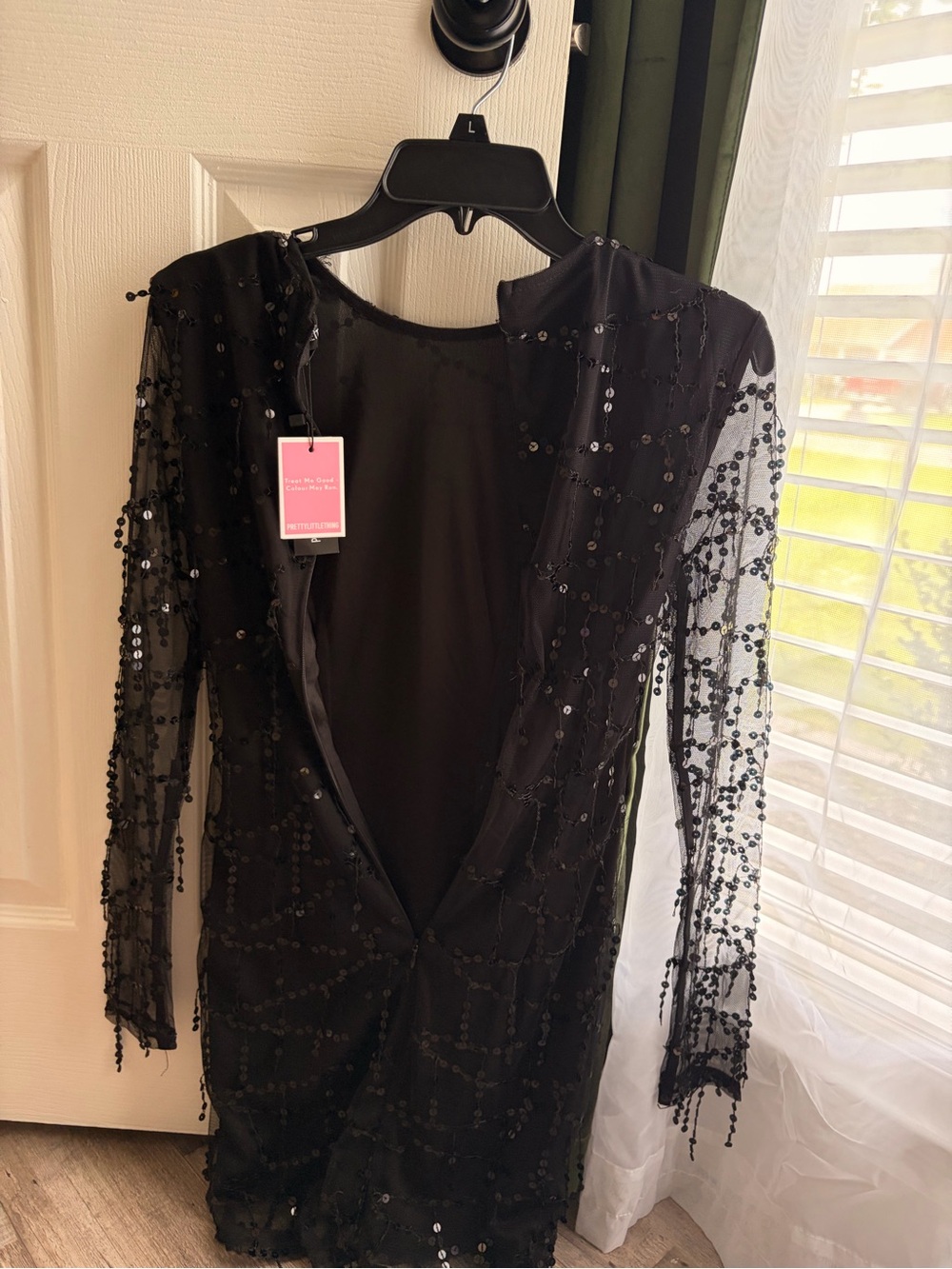 PrettyLittleThing Black Sequin Long Sleeve V-Neck Dress